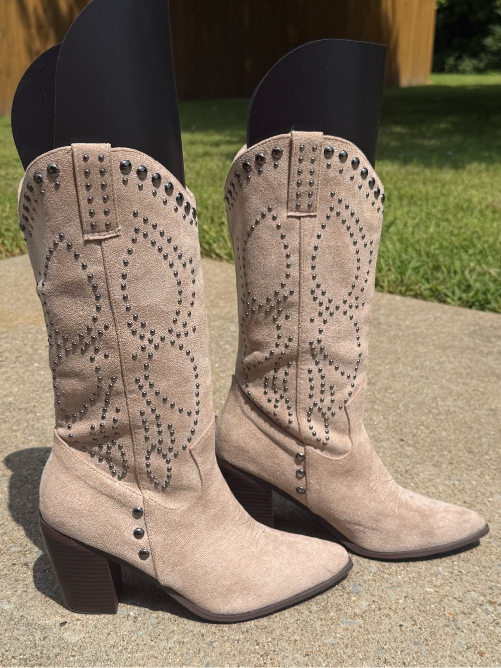 Studded Taupe Cowboy Boots Western Coquette Boho Festival Women's 10 4008